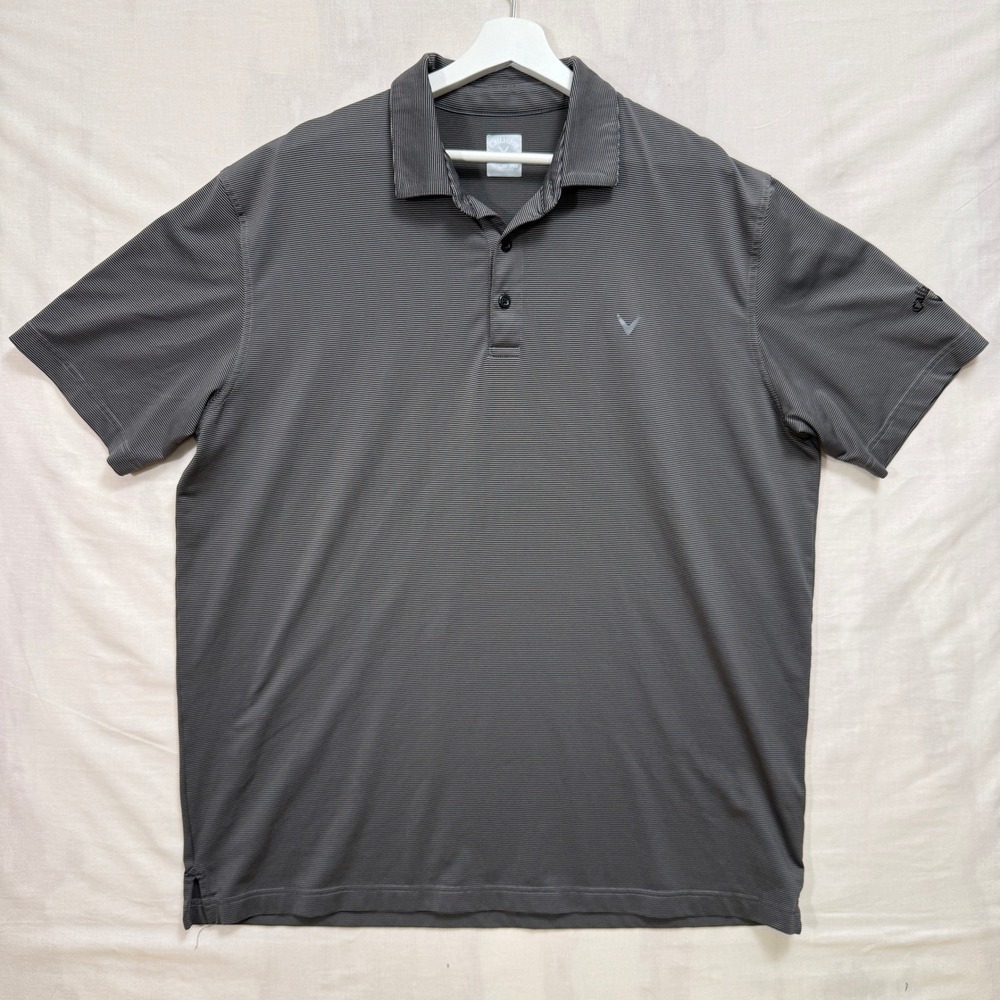 Callaway Polo‎ Shirt Mens XL Grey Opti-Dri Micro Stripe Short Sleeve Golf